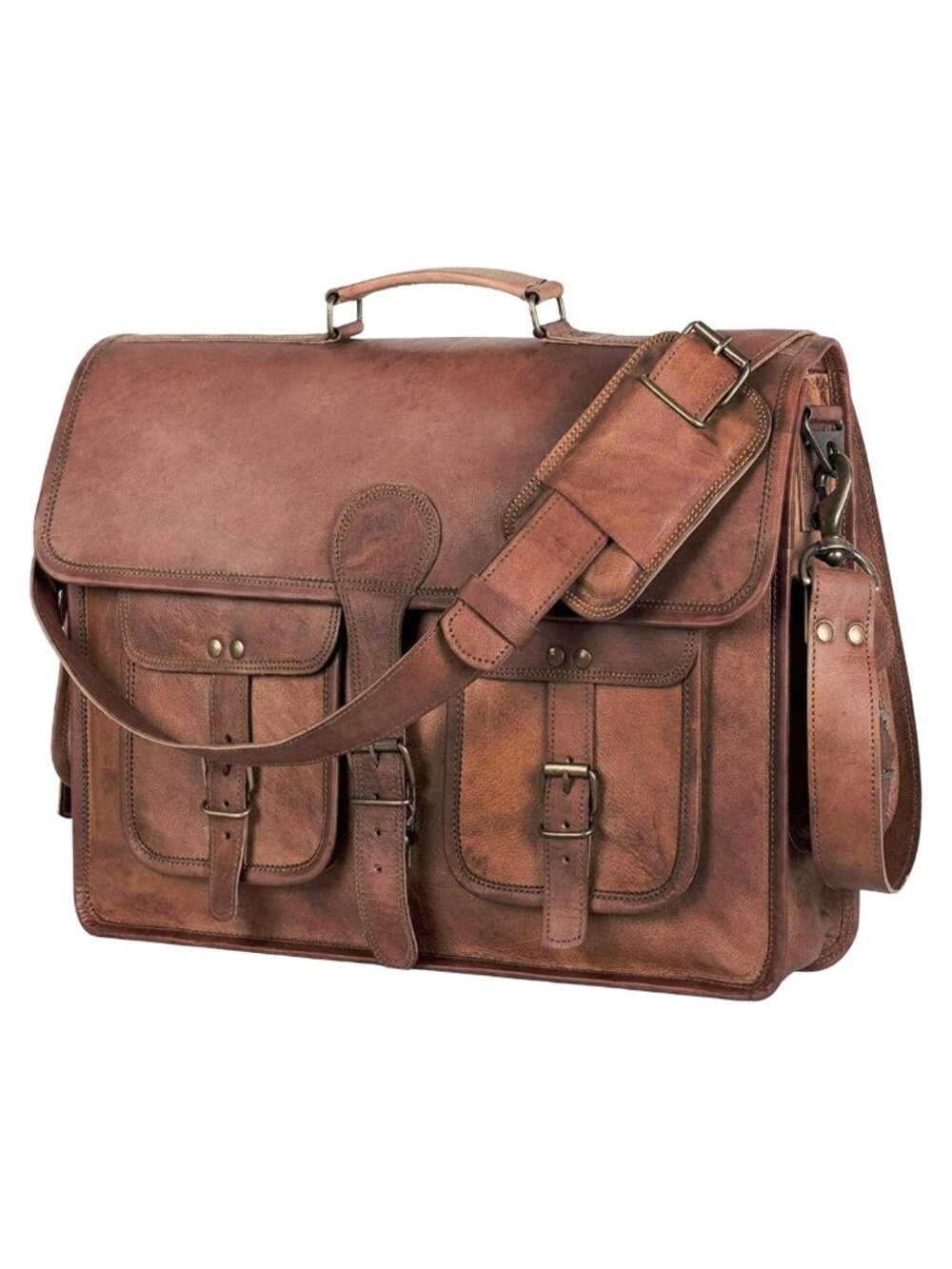 Genuine Leather Messenger Bag 18" Briefcase Laptop Satchel Unisex 17.5"